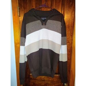 MARX & DUTCH COLLECTION Men's Striped Quarter Zip Sweater Size L Brown White